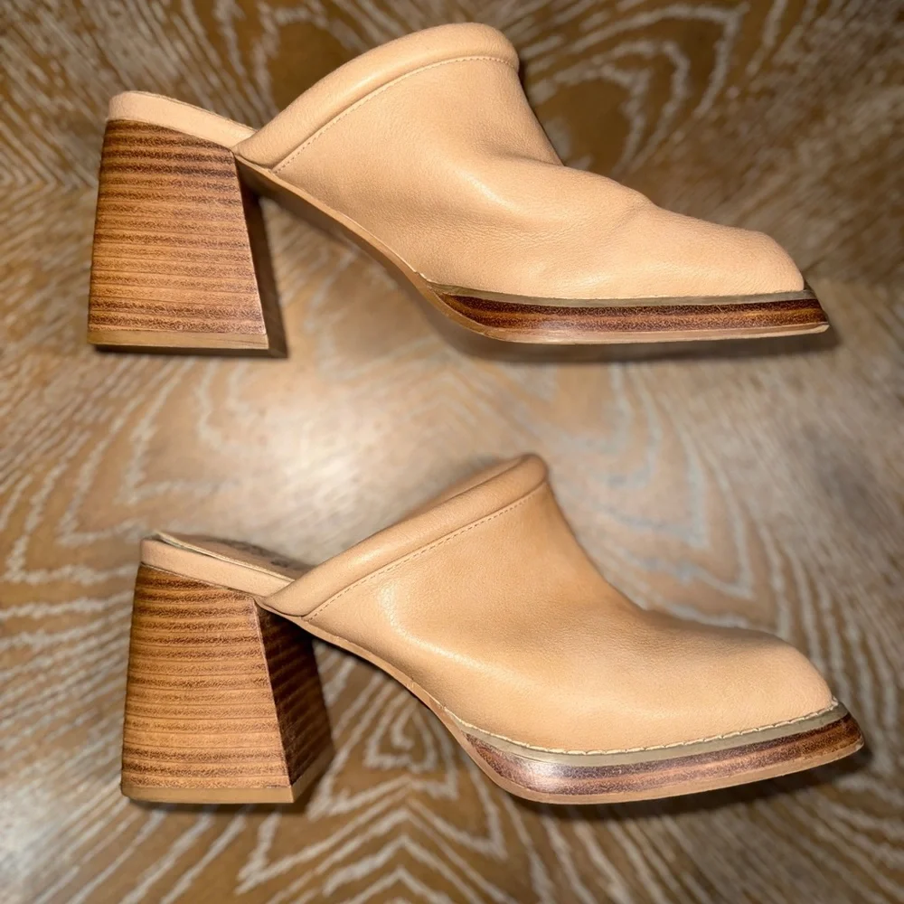 Beast Fashion Francesca Block Heel Mules Square-Toe Design Taupe Tan Size 8.5 - Picture 5 of 10